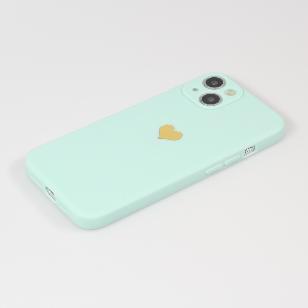 iPhone 16e Case Hülle - Silikon Mat Herz gold - Türkis