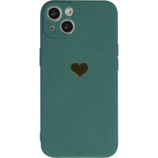 iPhone 16e Case Hülle - Silikon Mat Herz gold - Dunkelgrün