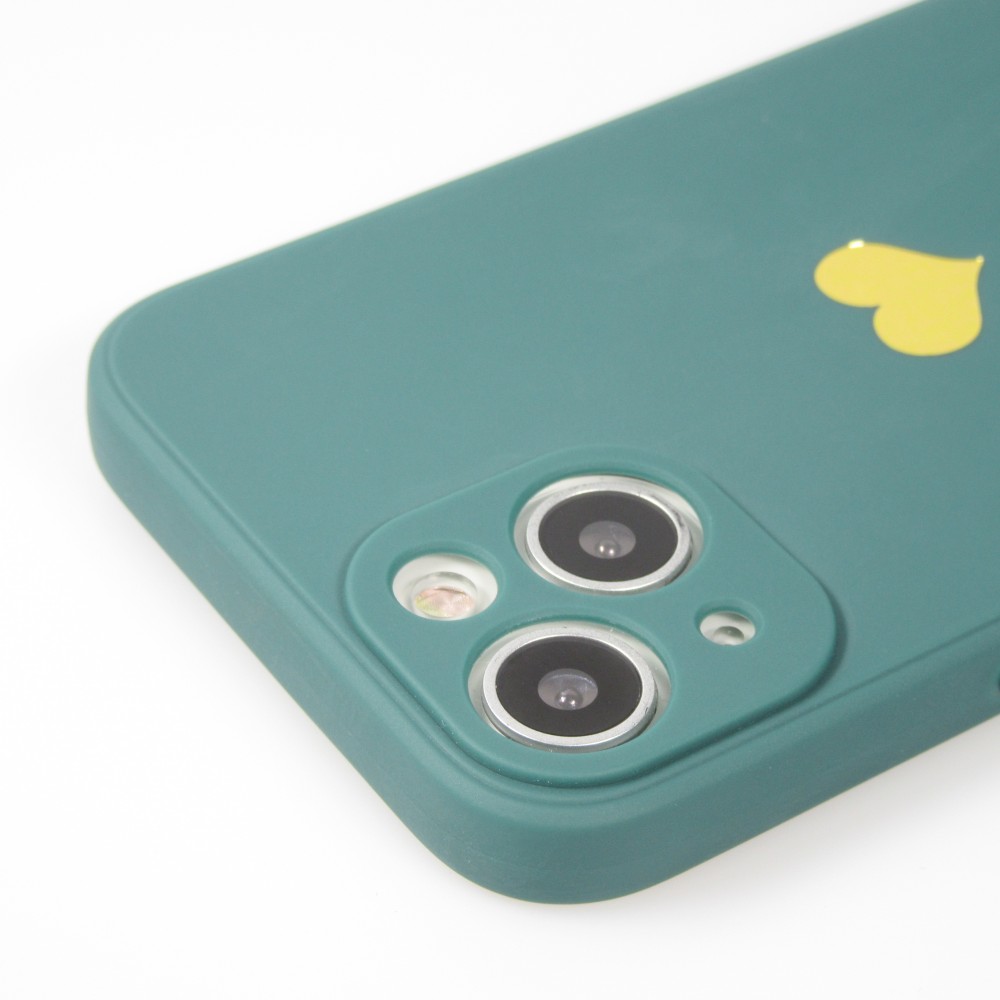 iPhone 16e Case Hülle - Silikon Mat Herz gold - Dunkelgrün