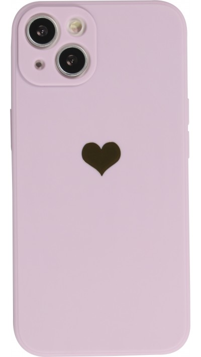 iPhone 14 Plus Case Hülle - Silikon Mat Herz gold - Violett