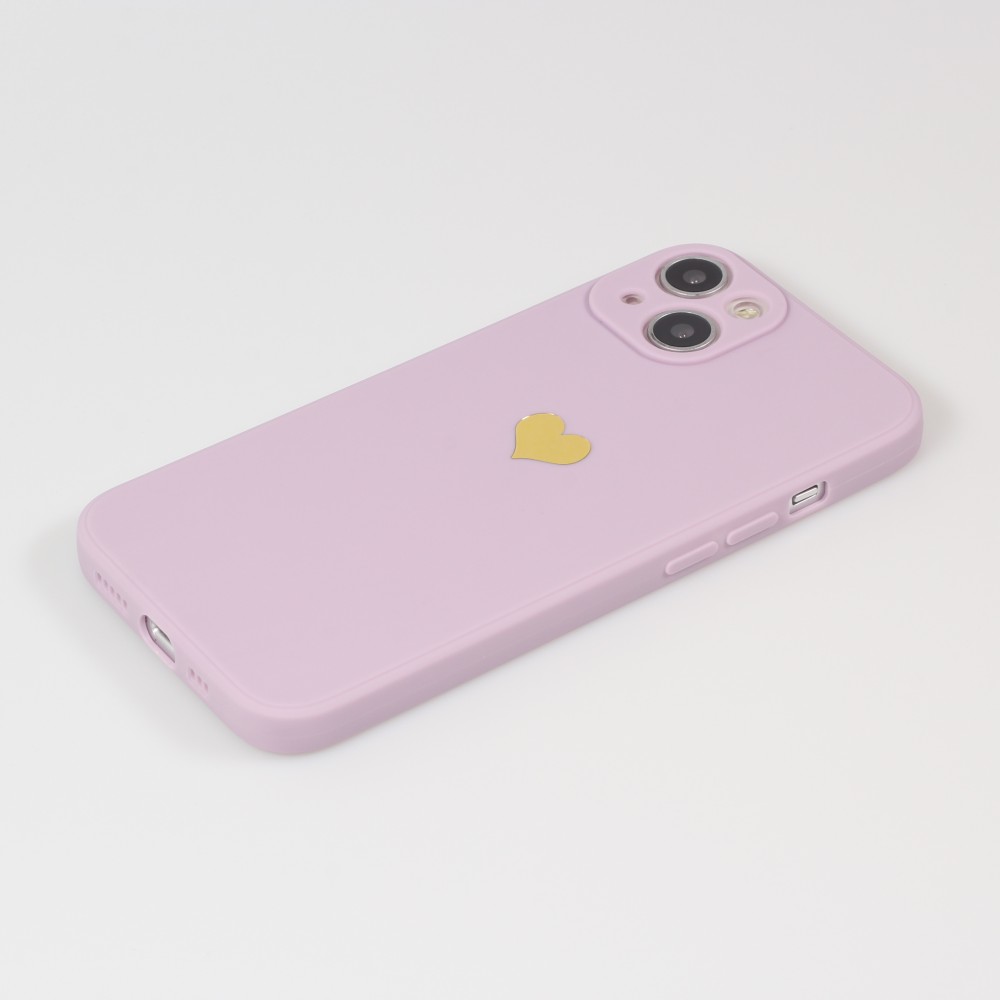 iPhone 16e Case Hülle - Silikon Mat Herz gold - Violett