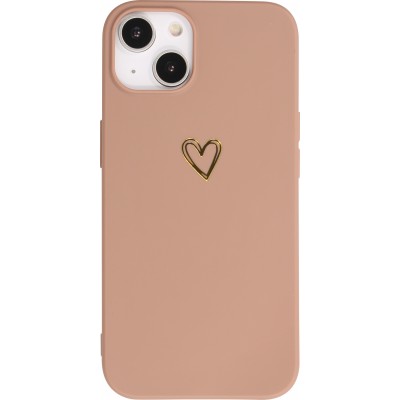 iPhone 16 Case Hülle - Silikon matt Herzdesign gold - Braun