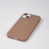 iPhone 16 Plus Case Hülle - Silikon matt Herzdesign gold - Braun