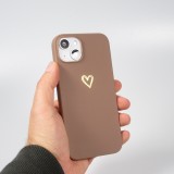 iPhone 16 Plus Case Hülle - Silikon matt Herzdesign gold - Braun