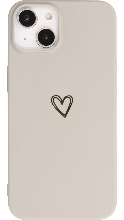 iPhone 15 Case Hülle - Silikon matt Herzdesign gold - Grau