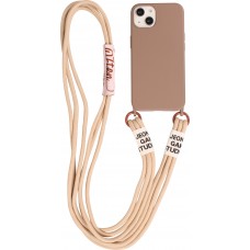 iPhone 13 Case Hülle - Silikon Fashion Jeong Gam Studio Laugh Often mit Umhängeseil - Braun