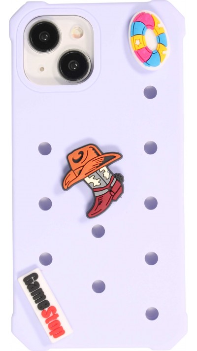 iPhone 14 Case Hülle - Dicke Silikonhülle mit Löcher für Aufsteck-Sticker - Hellblau