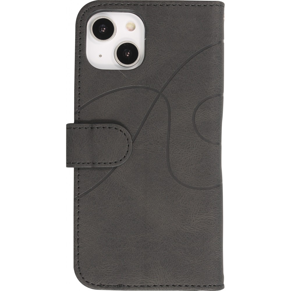 iPhone 15 Case Hülle - Flip classical elegant fine lines - Schwarz