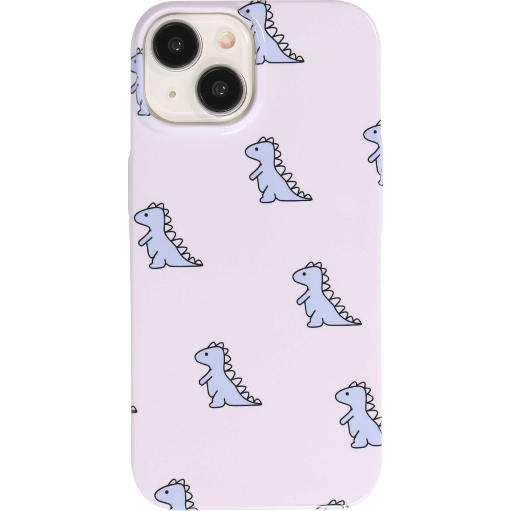 iPhone 14 Case Hülle - Gel starr hart - Kleiner Dinosaurier - Hellviolett