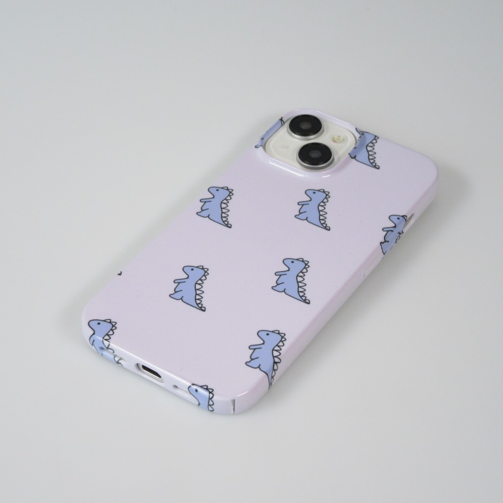 iPhone 14 Case Hülle - Gel starr hart - Kleiner Dinosaurier - Hellviolett