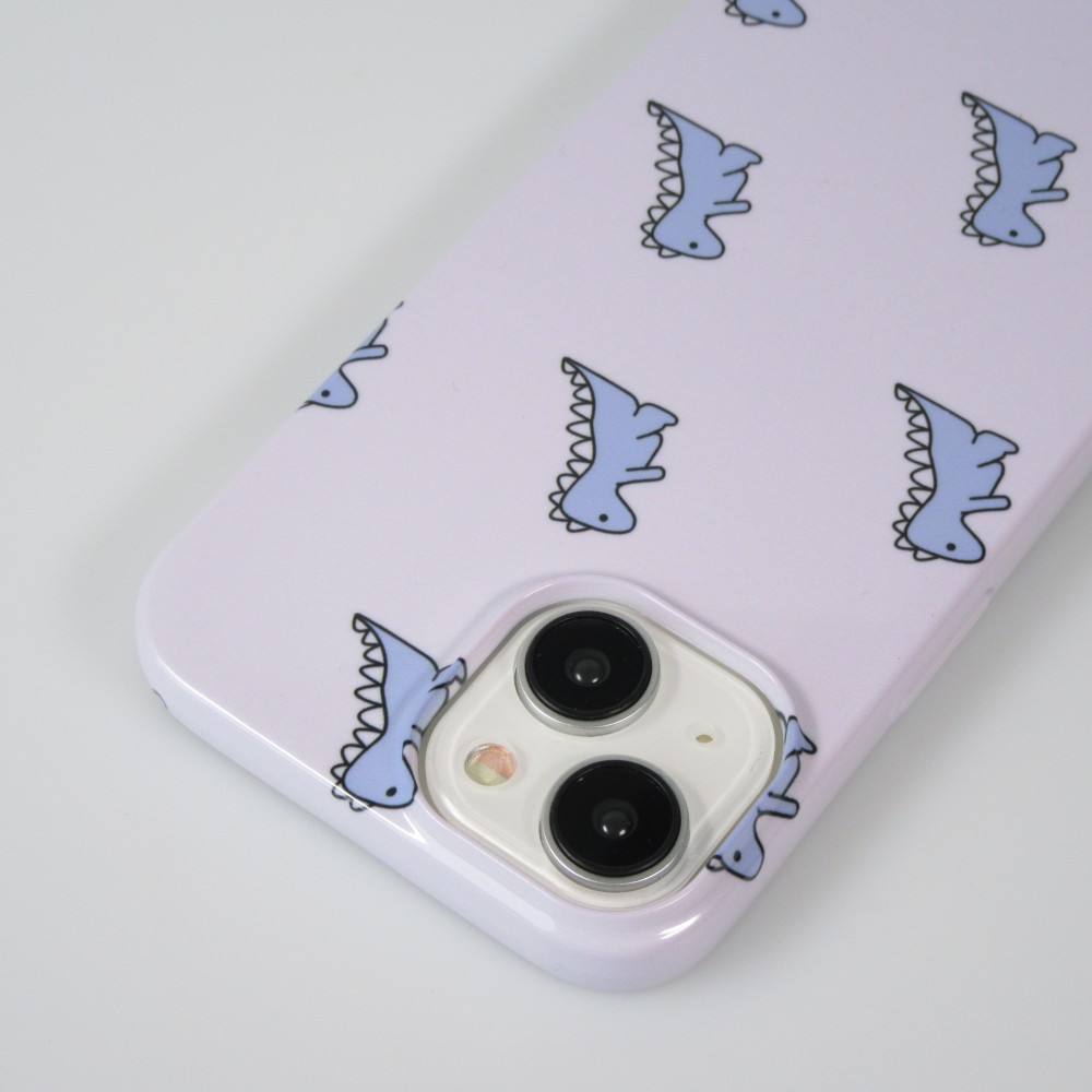 iPhone 14 Case Hülle - Gel starr hart - Kleiner Dinosaurier - Hellviolett