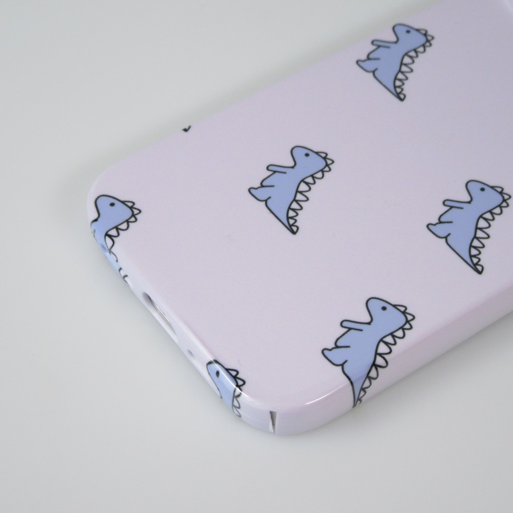 iPhone 14 Case Hülle - Gel starr hart - Kleiner Dinosaurier - Hellviolett