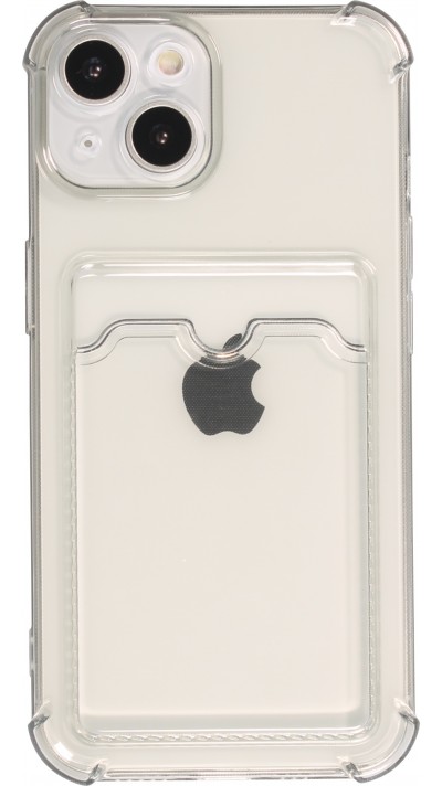 iPhone 14 Case Hülle - Gummi Silikon bumper super flexibel mit Kartenhalter transparent - Grau