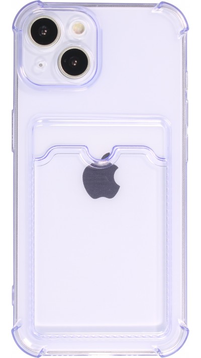 iPhone 14 Plus Case Hülle - Gummi Silikon bumper super flexibel mit Kartenhalter transparent - Violett