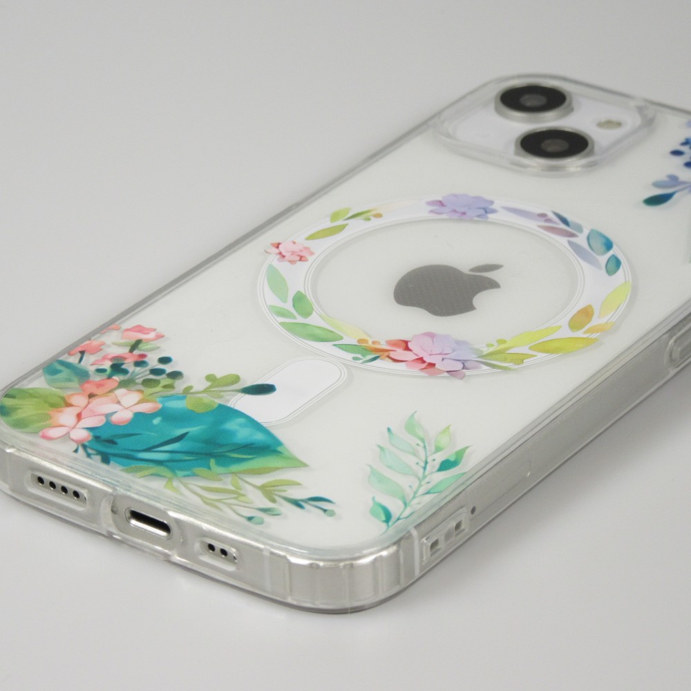 iPhone 16e Case Hülle - Gummi Silikon steif mit MagSafe Frühlings Blumen - Transparent