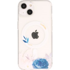 iPhone 14 Case Hülle - Gummi Silikon steif mit MagSafe blaue Rose - Transparent