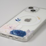 iPhone 14 Case Hülle - Gummi Silikon steif mit MagSafe blaue Rose - Transparent