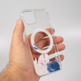 iPhone 14 Case Hülle - Gummi Silikon steif mit MagSafe blaue Rose - Transparent