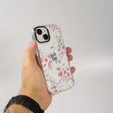 iPhone 15 Case Hülle - Straffes Gummi Silikon mit verstärkten Ecken blühende Kirschblüte - Transparent
