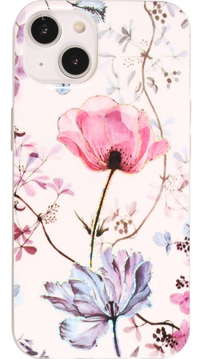 iPhone 15 Plus Case Hülle - Silikon Gel blütende Rose - Weiss