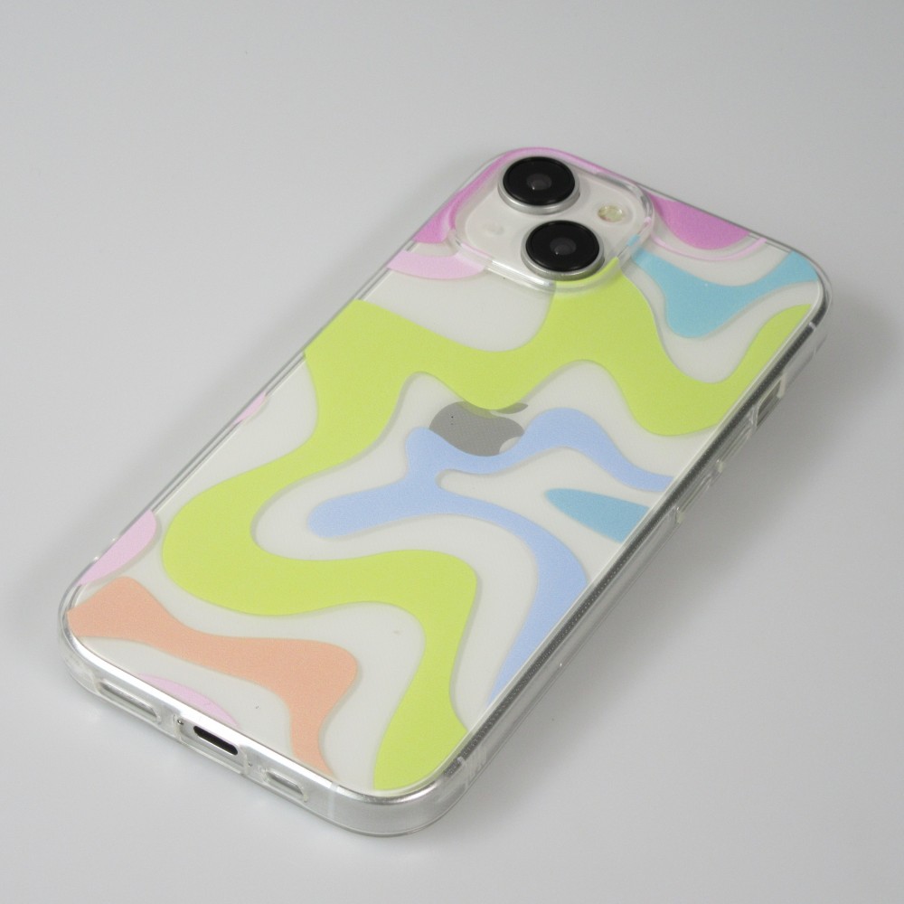 iPhone 14 Case H&uuml;lle - Gummi Silikon farbige Wellen - Pina Colada