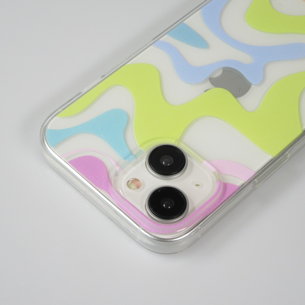 iPhone 14 Case H&uuml;lle - Gummi Silikon farbige Wellen - Pina Colada