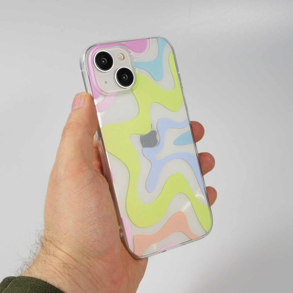 iPhone 14 Case H&uuml;lle - Gummi Silikon farbige Wellen - Pina Colada