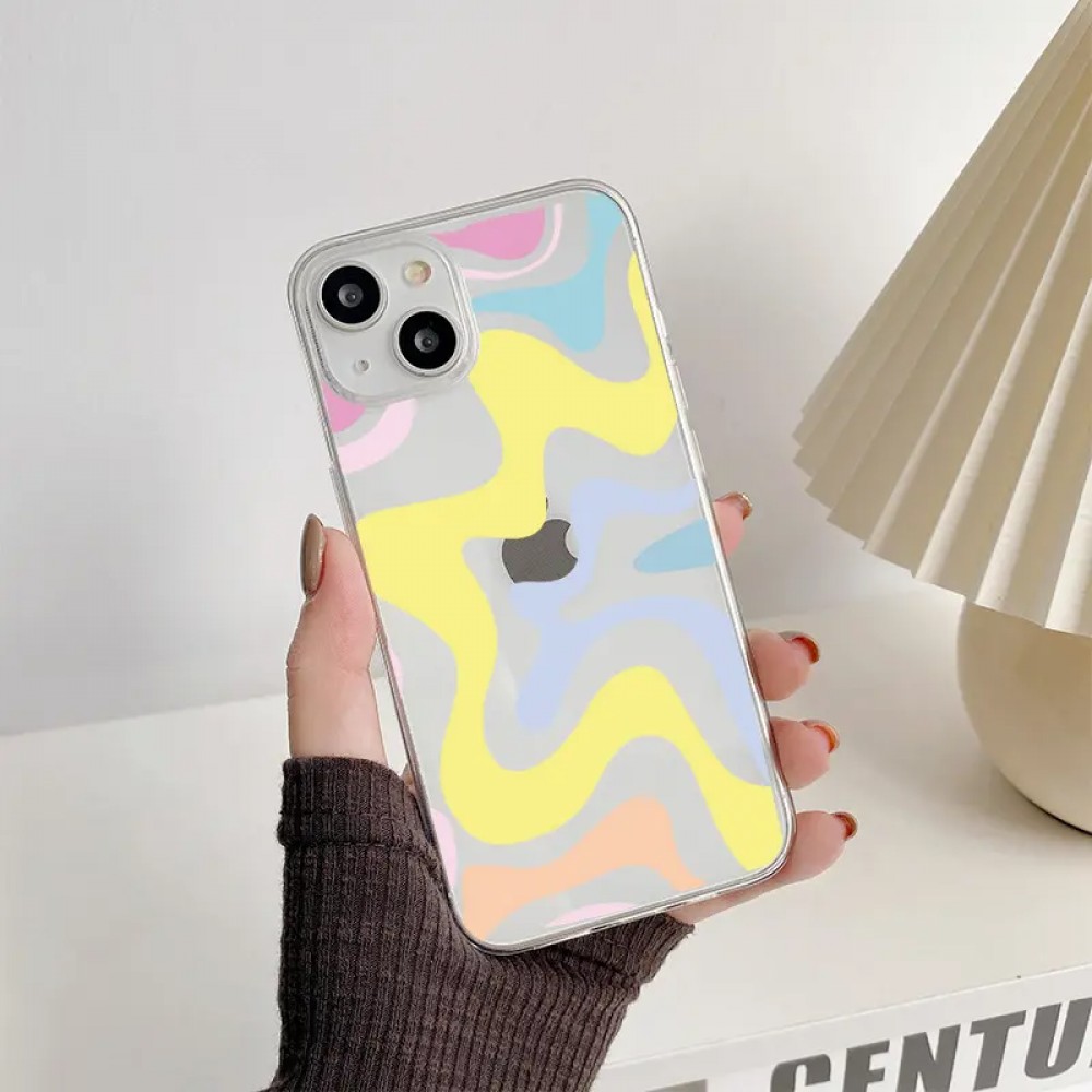 iPhone 14 Case H&uuml;lle - Gummi Silikon farbige Wellen - Pina Colada