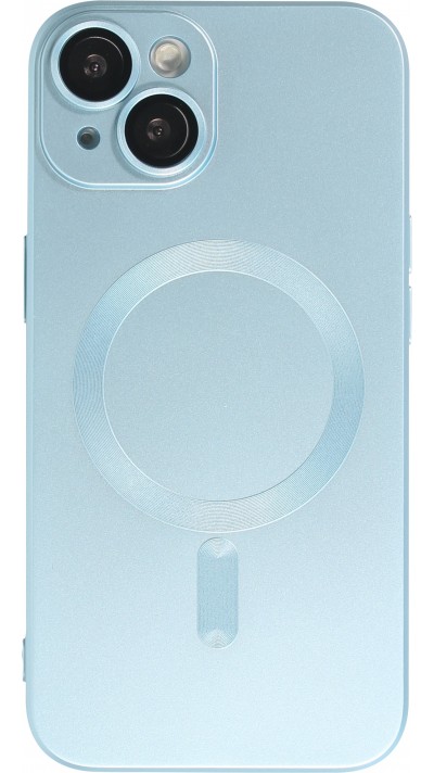 iPhone 15 Case Hülle - Gummi weich mit Kameraschutzglas MagSafe - Blau