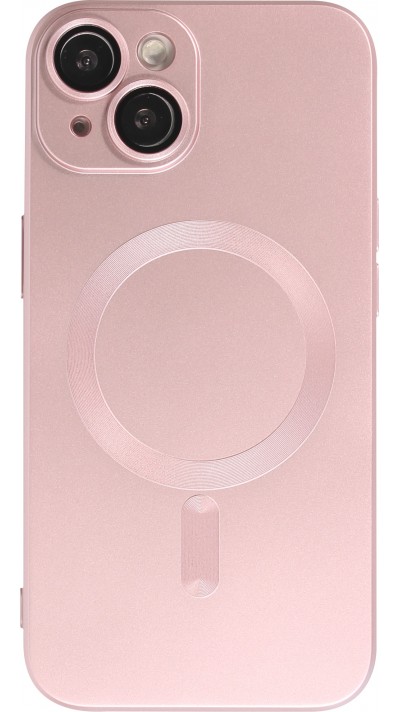 iPhone 14 Case Hülle - Gummi weich mit Kameraschutzglas MagSafe - Rosa