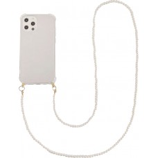 iPhone 14 Pro Case Hülle - Gummi transparent mit weisser integrierter Perlenkette