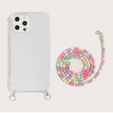 iPhone 14 Pro Case Hülle - Gummi transparent mit weisser integrierter Perlenkette