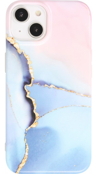 iPhone 14 Plus Case Hülle - Mattes Silikon mit aufgedrucktem Marmoreffekt - Blau rosa
