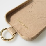 iPhone 14 Case H&uuml;lle - Premium Luxus Echtleder mit verstell- und abnehmbarem Lederriemen + MagSafe - Beige