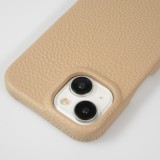 iPhone 14 Case H&uuml;lle - Premium Luxus Echtleder mit verstell- und abnehmbarem Lederriemen + MagSafe - Beige