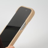 iPhone 14 Case H&uuml;lle - Premium Luxus Echtleder mit verstell- und abnehmbarem Lederriemen + MagSafe - Beige