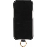 iPhone 15 Case Hülle - Premium Luxus Echtleder mit verstell- und abnehmbarem Lederriemen + MagSafe - Schwarz