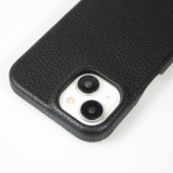 iPhone 15 Case Hülle - Premium Luxus Echtleder mit verstell- und abnehmbarem Lederriemen + MagSafe - Schwarz