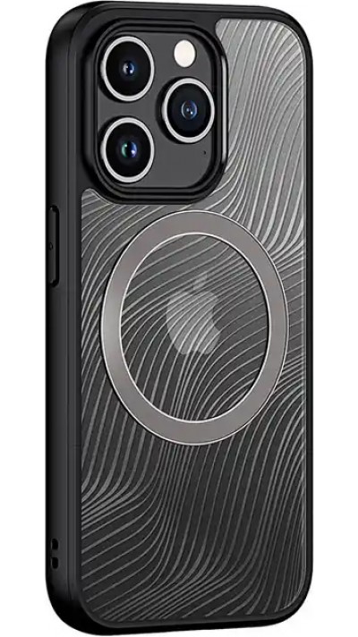 iPhone 15 Pro Case Hülle - Bumper Clear Waves Transparente Wellen mit MagSafe - Schwarz