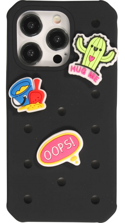iPhone 14 Pro Case Hülle - Dicke Silikonhülle mit Löcher für Aufsteck-Sticker - Schwarz