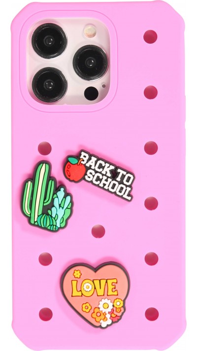 iPhone 14 Pro Case Hülle - Dicke Silikonhülle mit Löcher für Aufsteck-Sticker - Rosa