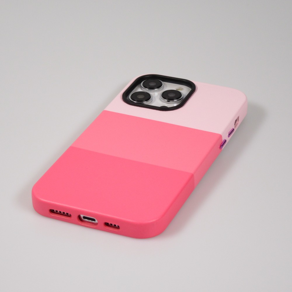 Coque iPhone 13 Pro Max - Cover tricolore stylée avec look cuir - Rose