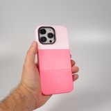 Coque iPhone 13 Pro Max - Cover tricolore stylée avec look cuir - Rose
