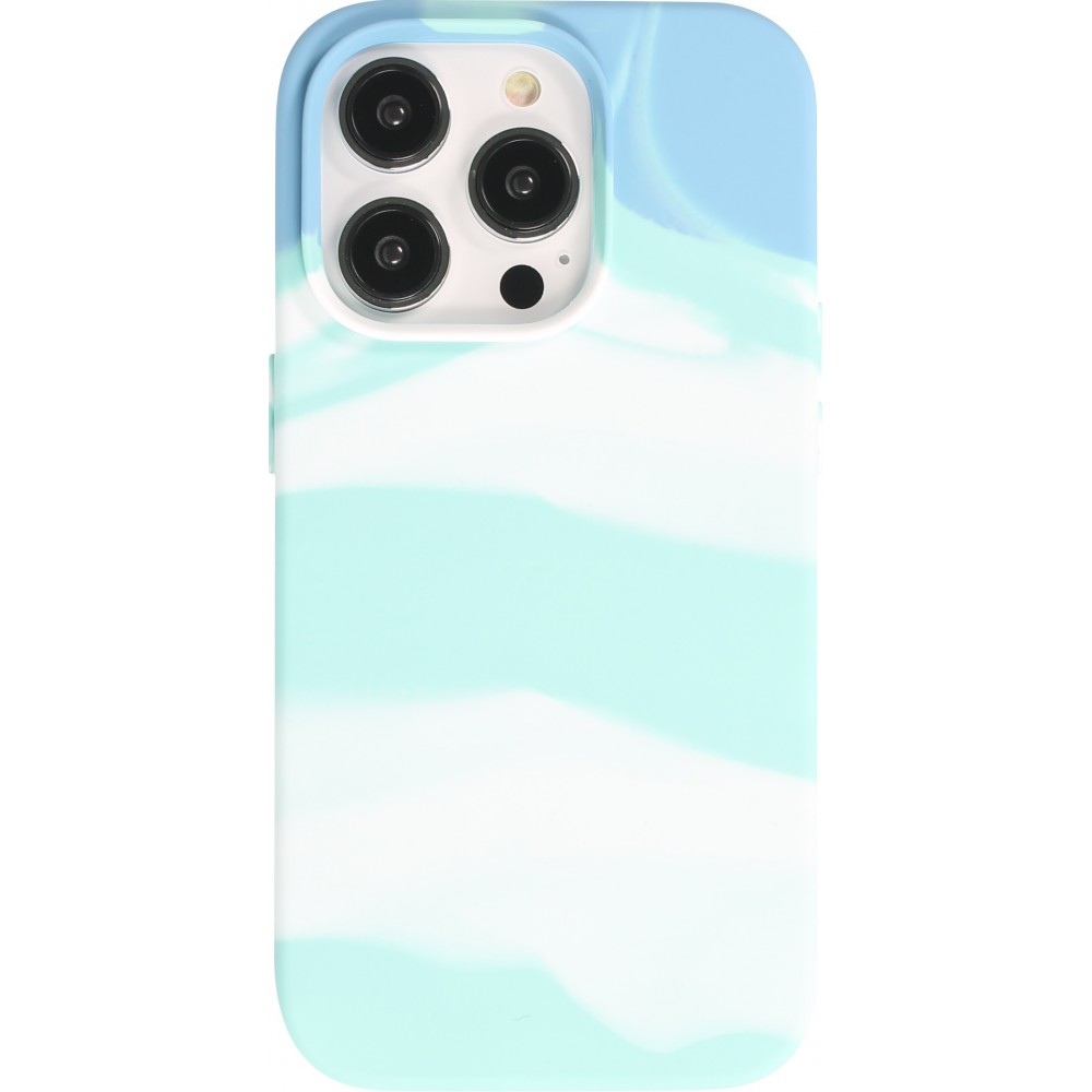 iPhone 14 Pro Max Case Hülle - Gel Soft touch glatt Streifen Blau/türkies