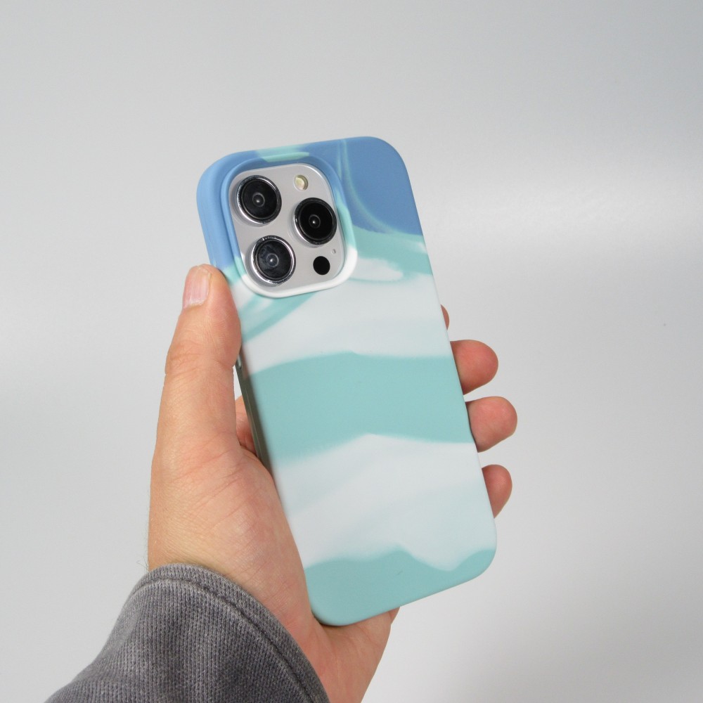 iPhone 14 Pro Max Case Hülle - Gel Soft touch glatt Streifen Blau/türkies