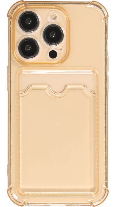 iPhone 14 Pro Case Hülle - Gummi Silikon bumper super flexibel mit Kartenhalter transparent - Gold