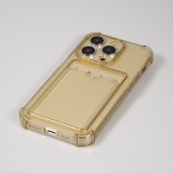 Coque iPhone 14 Pro - Gel silicone bumper super flexible avec porte-carte transparent - Or