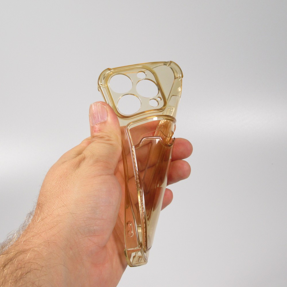 Coque iPhone 14 Pro - Gel silicone bumper super flexible avec porte-carte transparent - Or