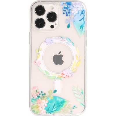 iPhone 13 Pro Max Case Hülle - Gummi Silikon steif mit MagSafe Frühlings Blumen - Transparent