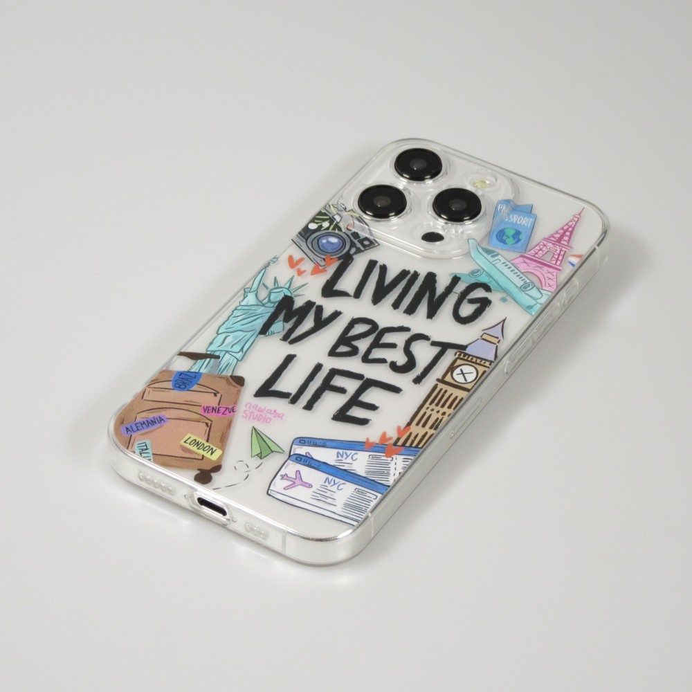 Coque iPhone 14 Pro Max - Gel silicone transparent Living my best Life
